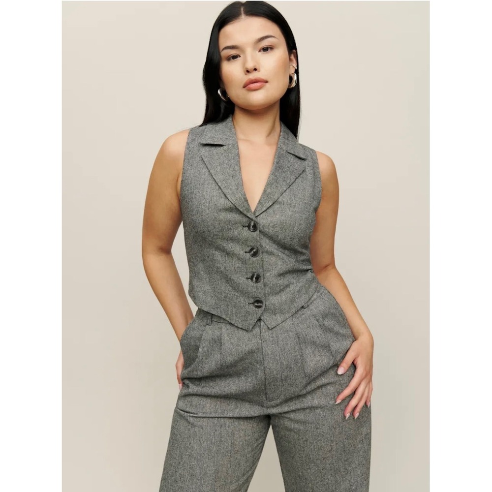 Reformation Amelia Vest Size 10 Grey Suit Waistcoat Sleeveless Academia Office